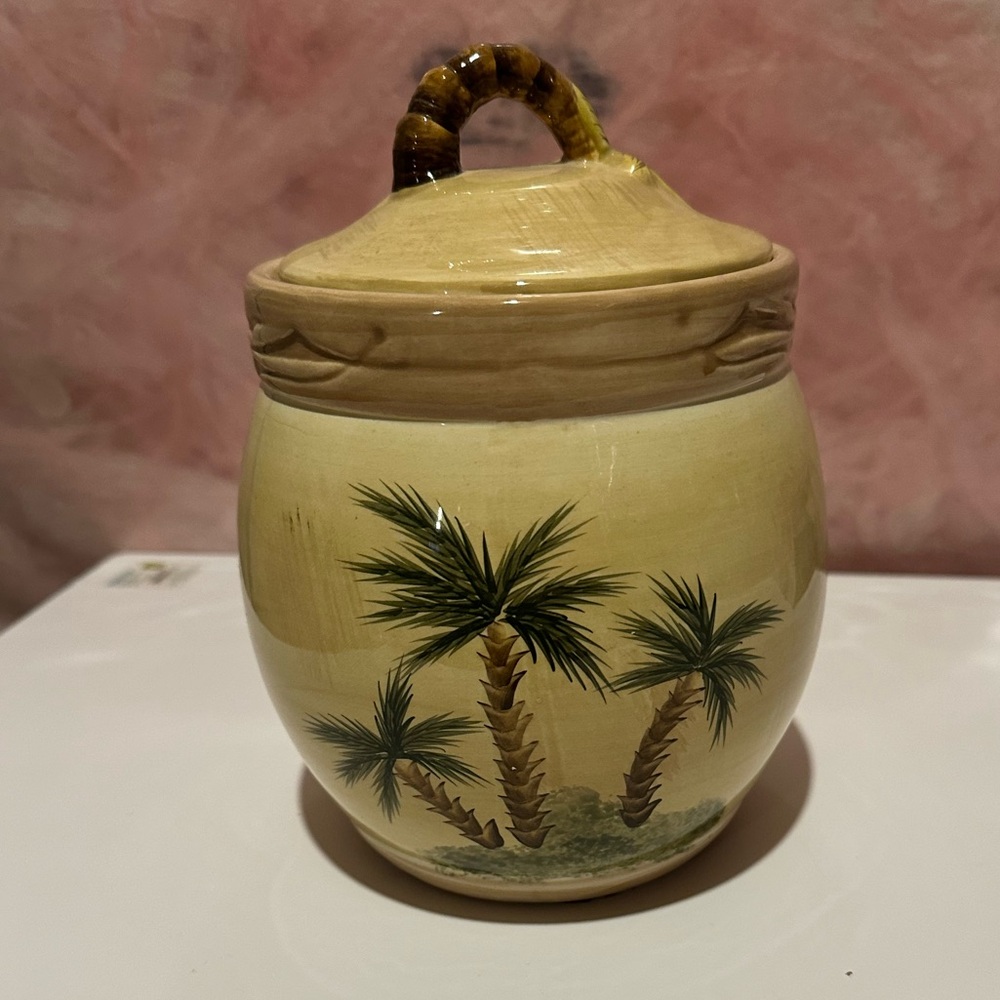 4/$20 Palm Tree Ceramic Jar with Lid